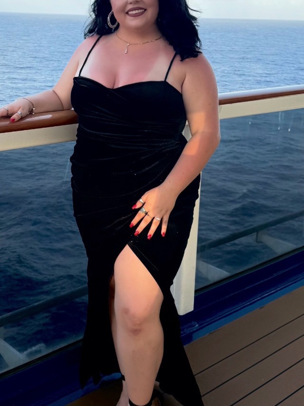 Windsor Black Velvet Spaghetti-Strap High-Low Dress
